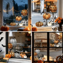 1/2pcs Halloween Pumpkin Static Window Clings, Double-Sided Reusable Glass Stickers For Home Kitchen Door, Holiday Party Decoration, Thanksgiving Autumn Window Decals - Pumpkin Window Decal - View 4