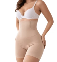 Cinta Modeladora Short Tira Barriga C/ Barbatanas Não Enrola - Bege - Visão 1