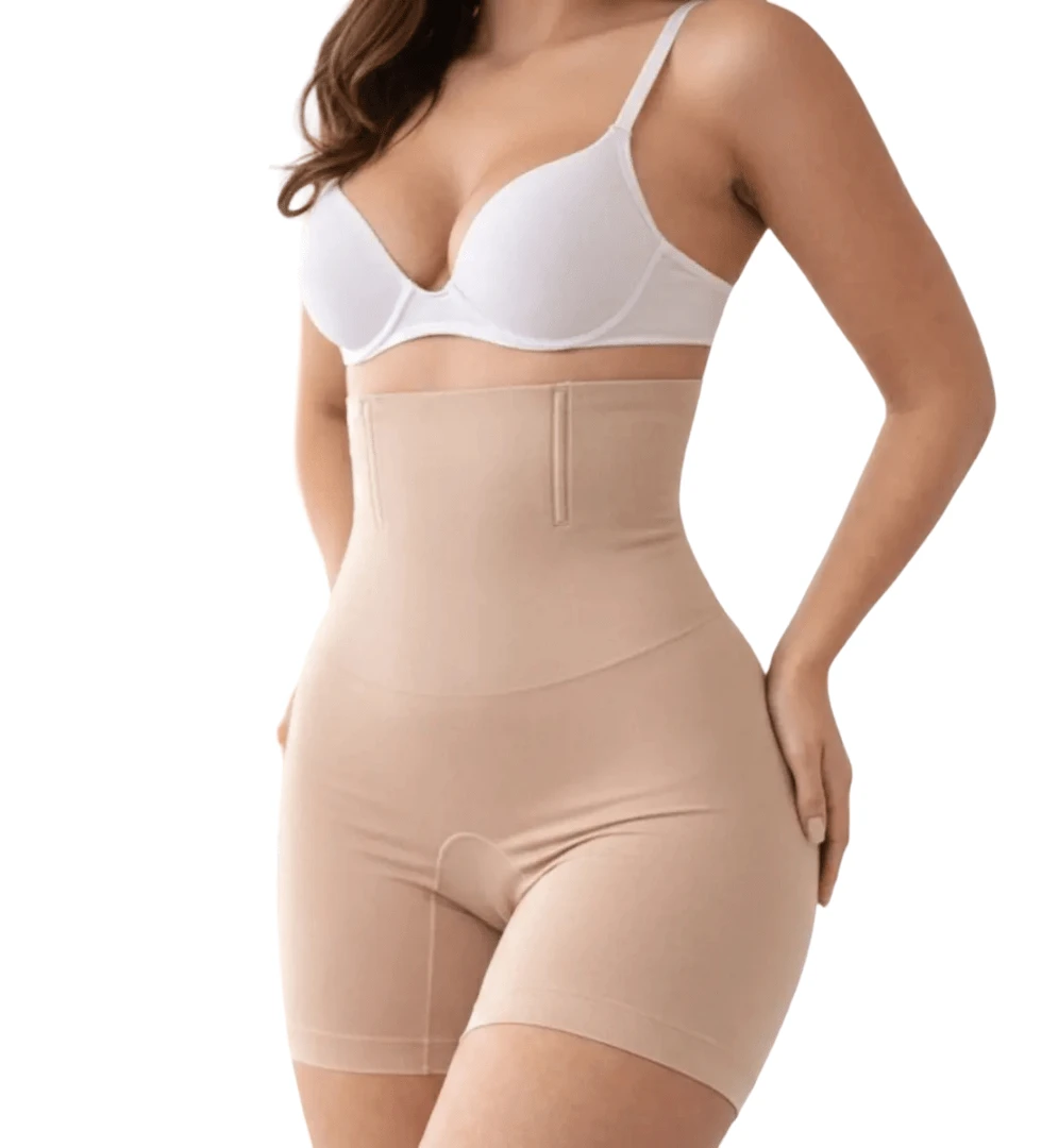 Cinta Modeladora Short Tira Barriga C/ Barbatanas Não Enrola - Bege - Visão 1