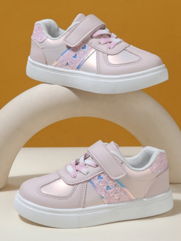 Little Girls Heart Glitter Decor Board Shoes Comfort Lightweight Daily Casual Sneakers