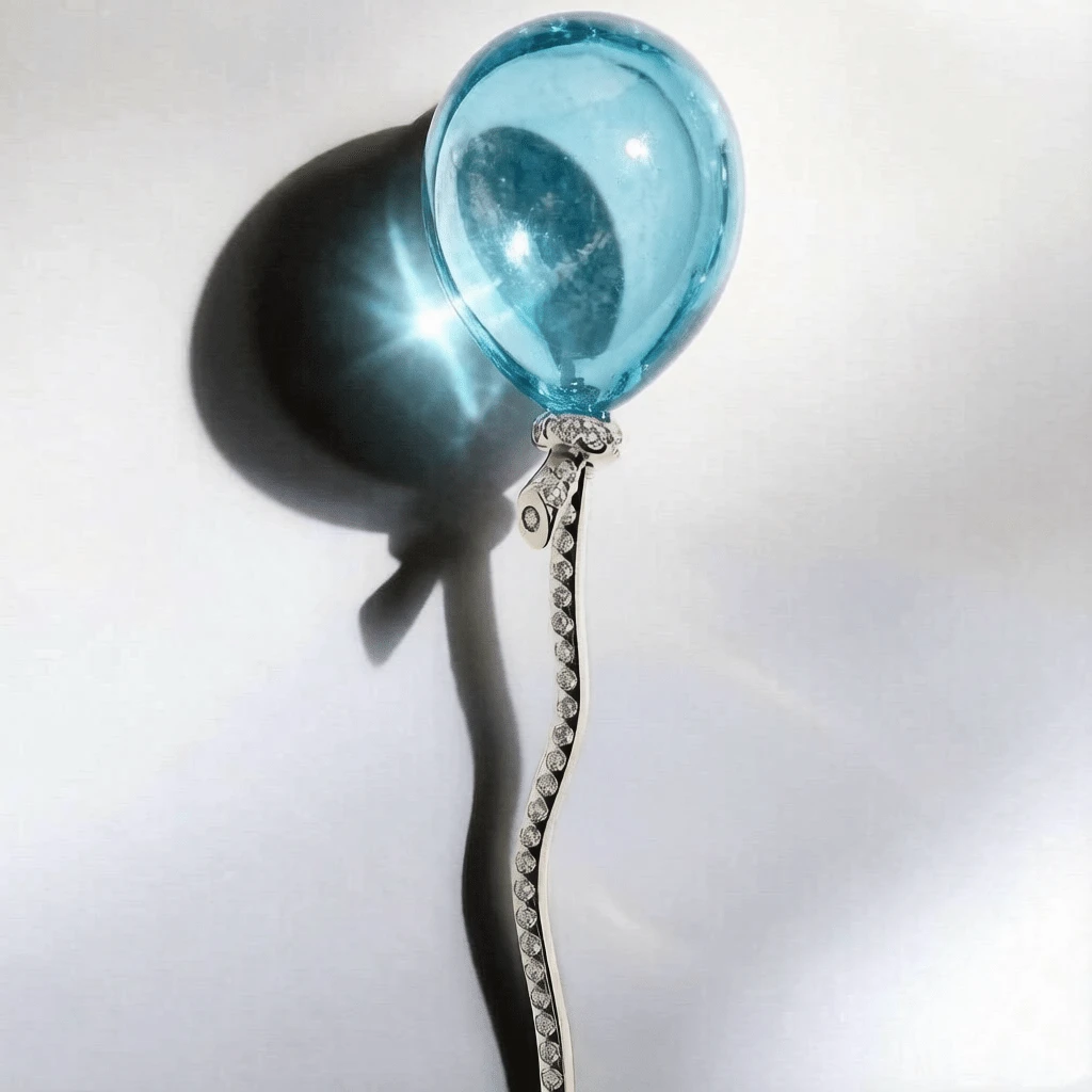 1pc Fashionable Elegant Balloon Shaped Sky Blue Rhinestone Glass Brooch, Daily Party Jewelry Accessory Gift - Silver - View 1