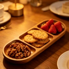 3/5PCS Wooden Kitchen Tray Food Tray Breakfast Tray Coffee Dessert Tray Home Table Service Tray Fruit Bread Dessert Tray Holiday Dinner Party Tray New Year Dinner Table Decoration Tray Afternoon Tea Tray Living Room Coffee Table Storage - Wood Grain Color - View 3