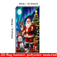 2D-Ebene - 1 Stück 2D-Flaggen-Hintergrund im Weihnachtsthema mit Weihnachtsmann, Rentier, Schneemann, geschmücktem Weihnachtsbaum und Geschenkbox-Verpackung, kombiniert mit einem mit Aurora gefüllten Winter-Schneelandschaftsdesign, keine Stromversorgung erforderlich - A - Übersicht 5