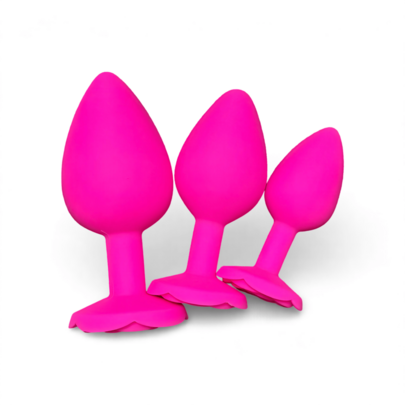 Plug anal de silicona con base de rosa rosa, plug anal de masaje estimulante, 3 tamaños, adecuado para principiantes a avanzados, plug anal de silicona suave, liso y suave, fácil de usar, juguete sexual para adultos, accesorio sexual para flirteo en pareja, herramienta de mejora de la relación, herramienta de masaje de estimulación anal de la próstata, regalo sexy, unisex, portátil para estimulación al aire libre, silicona premium ultra suave