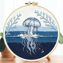 手工DIY刺繡套件 20x20cm/7.9x7.9英吋 水下動物 初學者適用 包含刺繡布、說明書、刺繡繃框與針線 適合送給朋友或家人的節日禮物 裝飾性手工藝術品 - A - 查看 6