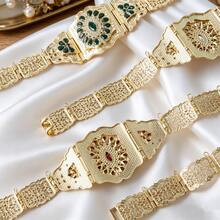 1pc Arabic Bride Banquet Wedding Waist Belt, Gold Plated Engraved & Inlaid Craftsmanship, Gift Waist Accessory - Gold - View 2