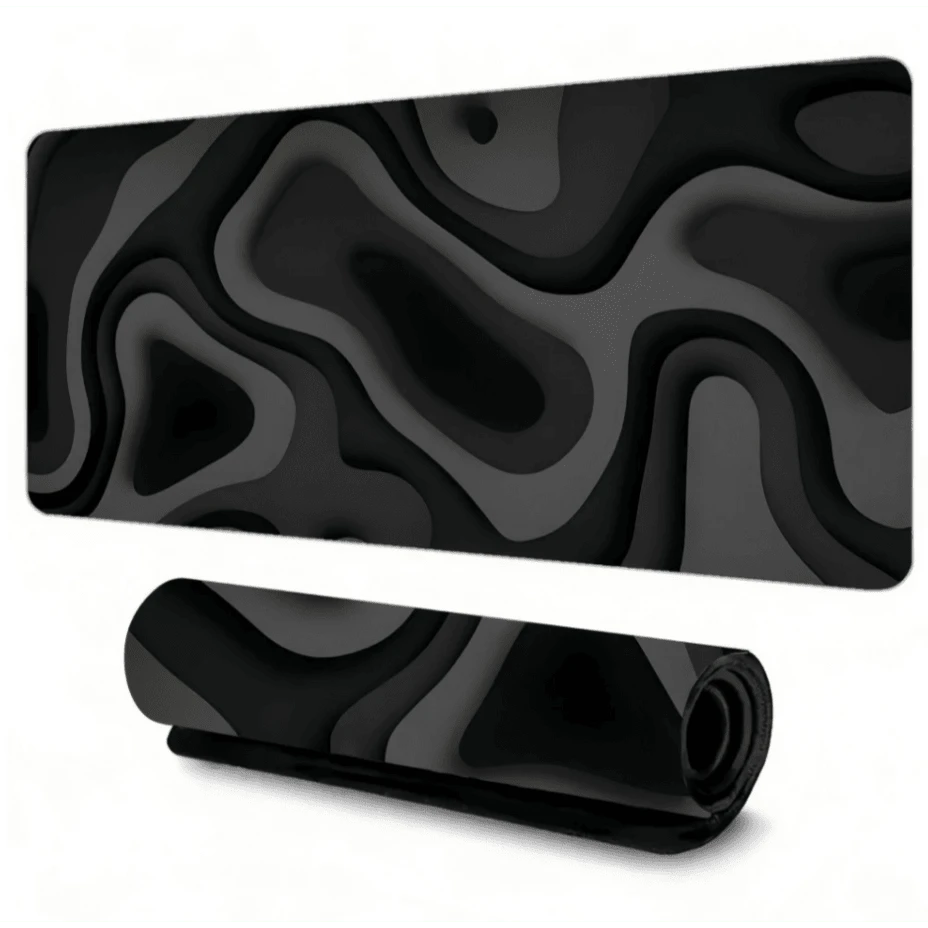 1pc Oversized Gaming Desk Pad And Mouse Pad - Black & Gray Swirl Design, Non-Slip Surface, Extended Keyboard Coverage, Fiber Rubber Base, Suitable For PC/Office/Home Computer Desk Pad, Compatible With PC, Laptop And Gaming Devices (Marble Texture, Rectangular) - Multicolor - View 1