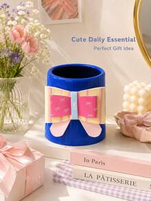 Cute Bowknot Decor Desktop Storage Bucket, Multi-Color Cylindrical Pen Holder, Suitable For Pens, Stationery And Small Desktop Items, 14x12x15cm Compact Size, Suitable For Office And Desk - Multicolor - View 9