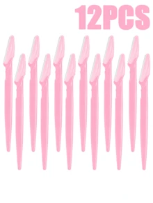 60/30/24/12/6pcs Eyebrow Trimmer And Razor, Exfoliating Beauty Tool, Body Hair Removal Trimmer And Facial Set, With Long Handle Blade And Precision Protective Cover, Women's Eyebrow Trimming Tool, Suitable For Daily Or Travel Use, Affordable - Pink - View 21