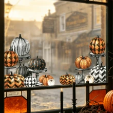 1/2pcs Halloween Pumpkin Static Window Clings, Double-Sided Reusable Glass Stickers For Home Kitchen Door, Holiday Party Decoration, Thanksgiving Autumn Window Decals - Pumpkin Window Decal - View 5