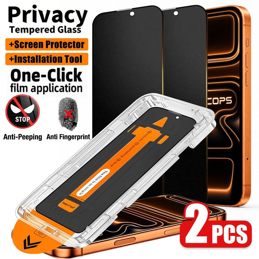 CASECOPS 2片裝隱私螢幕保護貼附自動對位套件，相容 iPhone 17/17 Pro/17 Pro Max/17 Air/15 Pro Max/15 Pro/15 Plus/15/14 Pro Max/14 Pro/14 Plus/14/13 Pro Max/13 Pro/13/12 Pro Max/12 Pro/12/11 Pro Max/11 Pro/11/XS Max/XS/XR/X，9H 強化玻璃，防刮防指紋，相容手機殼，全螢幕覆蓋動態島