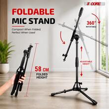5 Core Mic Stand Floor Adjustable Short Tripod Microphone Stands W Telescoping Boom Arm - Black - View 8