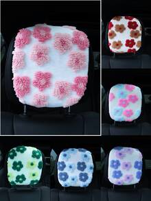 Warm Soft Fluffy 3D Floral Pattern Car Headrest Cover, Removable And Washable Car Interior Accessory, Suitable For Seats And Headrests, Fit For Women, Winter, Car Accessories For Women - Jacquard Pillowcase - View 2