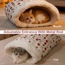 Comfortable Warm Winter Cat Bed, Soft Plush Cat Sleeping Bag, Portable Cat Bed Suitable For Indoor Cats, 360° Enclosed Cat Hiding Bag Suitable For Cats And Small Dogs, Suitable For 8.82-17.64 Lbs Cats (Cute Pattern) - Multicolor - View 3