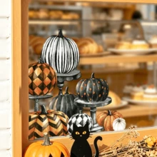 1/2pcs Halloween Pumpkin Static Window Clings, Double-Sided Reusable Glass Stickers For Home Kitchen Door, Holiday Party Decoration, Thanksgiving Autumn Window Decals - Pumpkin Window Decal - View 11