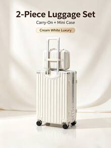 18 Inch ABS Hardshell Luggage & Beauty Case Set With TSA Lock Side Hook, Stylish Multi-Color Travel Case For Business Travel. - White - View 2