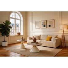 Set Of 2 Coffee Tables From The Sanduhr Series With Distinctive Conical Shape, Melamine Tabletop With Wood Look + Cream Colored Metal Base, Space Saving And Stackable, Ideal For Living Room, Bedroom And Office. - Wood + Metal - View 6