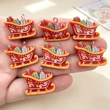 6pcs Resin Christmas Sleigh Pendant, Suitable For DIY Jewelry Making, Perfect For Party Accessories, Earrings, Necklaces, Bag Charms - Christmas Sleigh Pendant - View 1