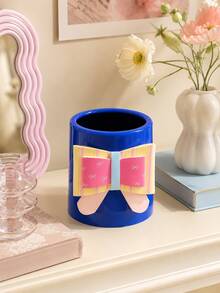 Cute Bowknot Decor Desktop Storage Bucket, Multi-Color Cylindrical Pen Holder, Suitable For Pens, Stationery And Small Desktop Items, 14x12x15cm Compact Size, Suitable For Office And Desk - Multicolor - View 8