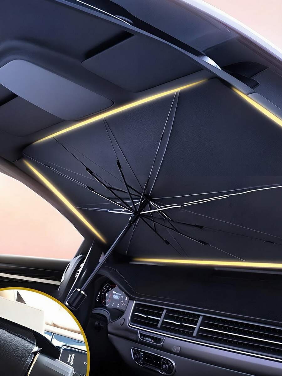 Summer Car Sun Shade Umbrella, Anti-UV Titanium Silver Sunshade, Windshield Sunshade Board For Car Interior, Heat Insulation And Light Blocking Sunshade Mat, Car Sun Umbrella - A - View 1