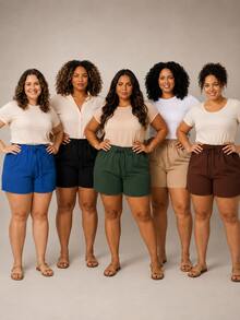 Kit 5 Shorts Plus Size Feminino em Tecido Duna Premium, Cós com Elástico, Cordão Decorativo, Cor Lisa, Confortável, Leve, Casual, Ideal para Verão, Praia, Passeio e Dia a Dia, G1 G2  G3 - Multicolorido - Visão 4