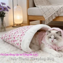 Comfortable & Warm Winter Cat Bed, Soft Plush Cat Sleeping Bag, Portable Cat Bed Suitable For Indoor Cats, 360° Enclosed Cat Hiding Bag Suitable For Cats And Small Dogs, Suitable For 8.82-17.64 Lbs Cats (Cute Pattern) - Multicolor - View 8