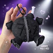 1個 ARIRANG BT/S 黑色丹寧創意填充吊飾鑰匙圈，適用於背包、手提包、車鑰匙 - 紫羅蘭色 - 查看 4