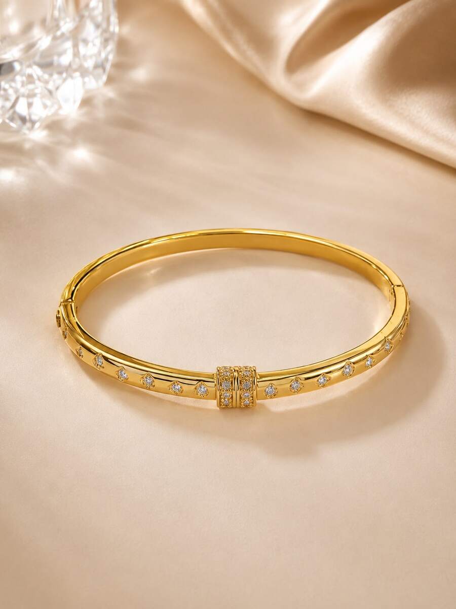 1pc Delicate Thin Band Bracelet With Scattered Rhinestones, Elegant Commuter Casual Style, Perfect For Best Friend Birthday Gift - Bracelet - View 1