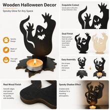 1 pieza Portavelas de Halloween, Portavelas de Linterna Negra Siniestra, Portavelas de Fantasma de Terror Vintage para Decoración de Mesa - Talla única para todos - Ver 5
