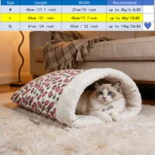 Comfortable Warm Winter Cat Bed, Soft Plush Cat Sleeping Bag, Portable Cat Bed Suitable For Indoor Cats, 360° Enclosed Cat Hiding Bag Suitable For Cats And Small Dogs, Suitable For 8.82-17.64 Lbs Cats (Cute Pattern) - Multicolor - View 12