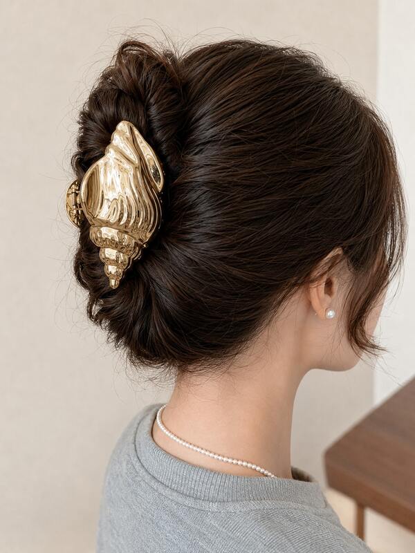 1PC Gold Conch Shell Hair Claw For Women Pastel Star Jaw Clip Pearl Pendant Hair Clamp Ocean Beach Hair Accessory