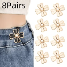 4/6/8Pairs Pants Waist Tightener, Loose Jeans Button, Seamless And Tool-Free Jeans Button Tightener, Adjustable Jeans Button Tightener, 8-Petal Flower Instant Button Pin - Multicolor - View 18