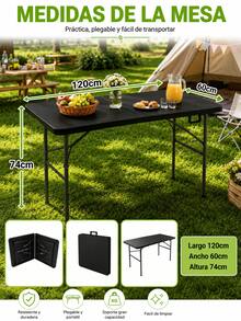 mesa plegable 1.2mt  Mesa De Exterior De Plástico Color Blanco Mesa plegable de plástico de 1.2mt, mesa de comedor portátil para interiores y exteriores - Negro - Ver 4
