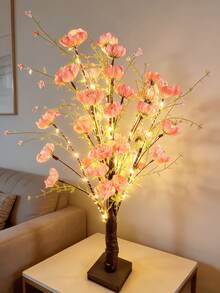 1PC 60CM 60LED Poppy Azalea Tree Light, USB & Battery Operated Warm White Artificial Flower Tree Lamp, Tabletop Decor For Bedroom Wedding Holiday Party - Yellow - View 5