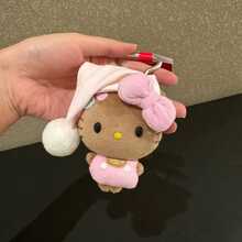 1pc Plush Keychain, Cute Caramel Color KT Cat Sleeping Hat Bag Pendant With Pink Bow, Soft Mini Plush Charm, Gift For Girls - Multicolor - View 9