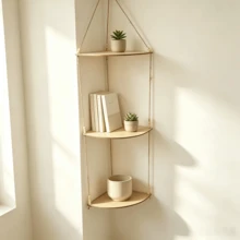 1 Étagère flottante murale en bois, pour exposer des photos et des plantes vertes. Convient pour la chambre, le salon et plus encore comme décoration de maison & murale, un cadeau idéal pour les anniversaires, les remises de diplômes et autres occasions. (Livré avec des cordes et 30 perles en bois.) - Beige - Voir 5