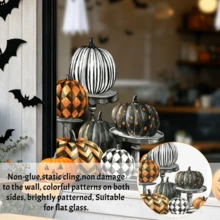 1/2pcs Halloween Pumpkin Static Window Clings, Double-Sided Reusable Glass Stickers For Home Kitchen Door, Holiday Party Decoration, Thanksgiving Autumn Window Decals - Pumpkin Window Decal - View 7