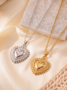 1 Stück exquisite 18K vergoldete strahlende Herz-Anhänger-Halskette, minimalistische Herz-Anhänger-Halskette aus Edelstahl, religiöses katholisches Geschenk, Taufgeschenk, Mutter-/Großmutter-Geschenk, Familiengeschenk, Muttertagsgeschenk, Vatertagsgeschenk, Sommer-Strand-Halskette, wasserfest und farbecht - Verschiedenfarbig - Übersicht 3