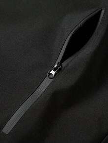 Women's Autumn Solid Black Drawstring Hooded Jacket, Full Front Zipper, Multiple Zipper Pockets, Elastic Cuffs, Loose Casual Top - Black - View 7