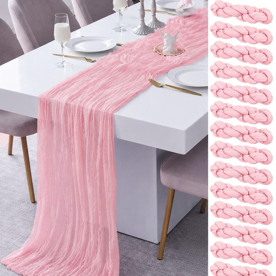1/2/6/12pcs Light Pink Pleated Table Runner, Festive Birthday Decor Wedding Decor Holiday Home Decor Party Room Table Decoration Table Cloth,Birthday Decor Wedding Decor, Party Favor, Babe Shower Party Decor, Gender Reveal Party Decor - Gray Pink - View 1