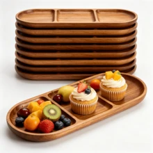 3/5PCS Wooden Kitchen Tray Food Tray Breakfast Tray Coffee Dessert Tray Home Table Service Tray Fruit Bread Dessert Tray Holiday Dinner Party Tray New Year Dinner Table Decoration Tray Afternoon Tea Tray Living Room Coffee Table Storage - Wood Grain Color - View 1