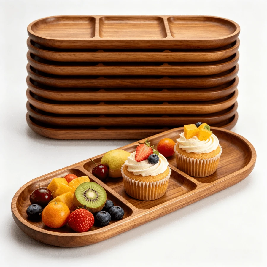 3/5PCS Wooden Kitchen Tray Food Tray Breakfast Tray Coffee Dessert Tray Home Table Service Tray Fruit Bread Dessert Tray Holiday Dinner Party Tray New Year Dinner Table Decoration Tray Afternoon Tea Tray Living Room Coffee Table Storage - Wood Grain Color - View 1