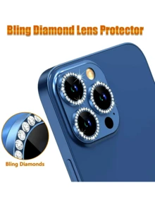 Yezodawee 11-17 Pro Max Camera Lens Protector, With Rhinestone Glitter, 9H Explosion-Proof Tempered Glass Metal Frame, 5D Panoramic Fit, Scratch-Resistant/Waterproof/Anti-Fingerprint, Suitable For Night Photography, Outdoor Adventure Gift, Birthday Gift, Suitable For Family And Friends, Sparkling Crystal Lens Protector, Phone Accessories, Shockproof And Anti-Drop, Full Coverage Protection - Blue - View 5