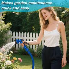 Green Flexible Stretch Hose With 7-In-1 Adjustable Nozzles, 7.5-60M (25-200Ft) Extendable Water Pipe - Suitable For Car Washing, Lawn Care, Plant Watering, And Pet Bathing, All-Season Use, Includes Connector, Material: Water Pipe - Blue - View 5