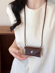 1pc Vintage Leather Key Pouch, Genuine Cowhide Tri-Fold Key Organizer Wallet With Key Ring Clip, Portable Small Key Bag With Card Slot And Secure Snap Closure - Brown - View 8
