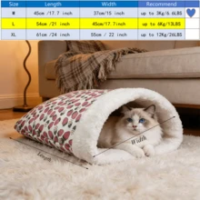 Comfortable Warm Winter Cat Bed, Soft Plush Cat Sleeping Bag, Portable Cat Bed Suitable For Indoor Cats, 360° Enclosed Cat Hiding Bag Suitable For Cats And Small Dogs, Suitable For 8.82-17.64 Lbs Cats (Cute Pattern) - Multicolor - View 22
