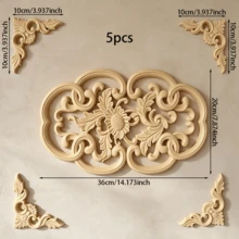 5pcs Solid Wood Carving Inlaid Decals And Corner Flowers, Home Decorations, Suitable For Cabinets, Doors And Windows, Furniture, Background Walls, Porches, Offices And Other Decorations, Holiday Decorations, DIY Decorations. - Multicolor - View 13