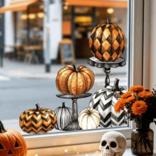 1/2pcs Halloween Pumpkin Static Window Clings, Double-Sided Reusable Glass Stickers For Home Kitchen Door, Holiday Party Decoration, Thanksgiving Autumn Window Decals - Pumpkin Window Decal - View 9