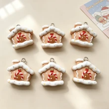 6件組可愛聖誕雪屋樹脂卡通節日DIY珠寶手工配件 - 聖誕雪屋吊墜 - 查看 4