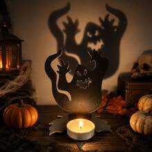 1 pieza Portavelas de Halloween, Portavelas de Linterna Negra Siniestra, Portavelas de Fantasma de Terror Vintage para Decoración de Mesa - Talla única para todos - Ver 2